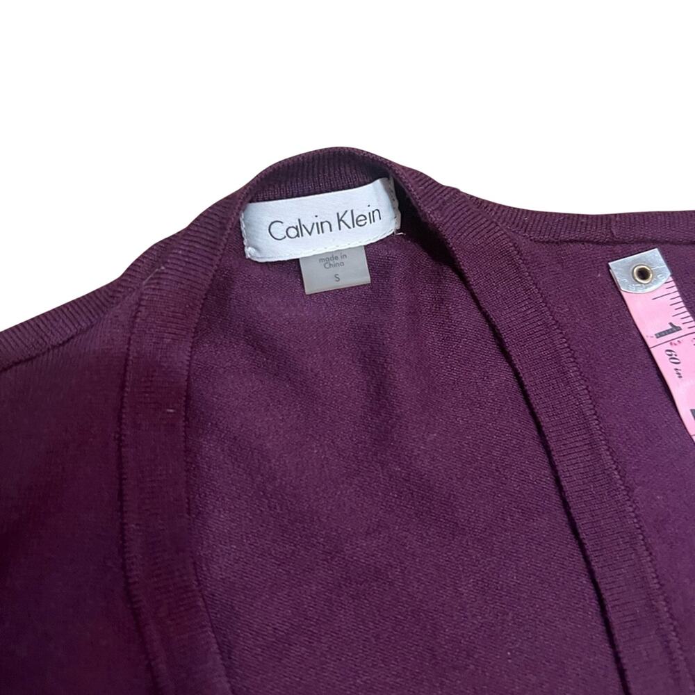 Calvin Klein Burgundy Faux Wrap Sheath Dress 3/4 Sleeve Size S Career Midi - Picture 5 of 7